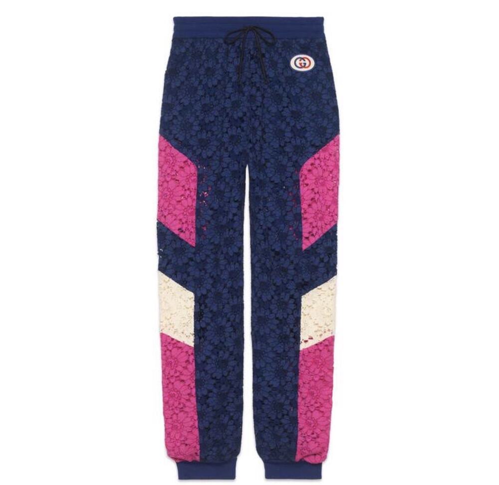 NWT Gucci Colorblock Floral Lace Purple/Pink/White GG Joggers Size M $2500.00